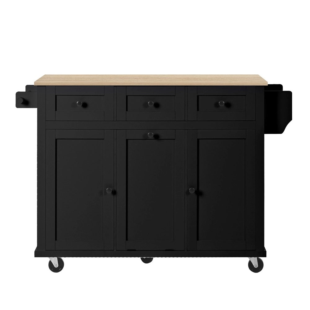 Isola da Cucina Mobile con Ruote e Cassetti ¨C Xylo ¨C Nero, Ripiano Estraibile, Vano Portarifiuti
