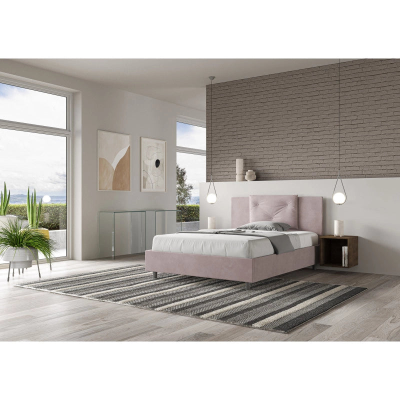 Letto imbottito Piazza e mezzo 130x210 cm Appia - Con rete,Glicine,Microfibra
