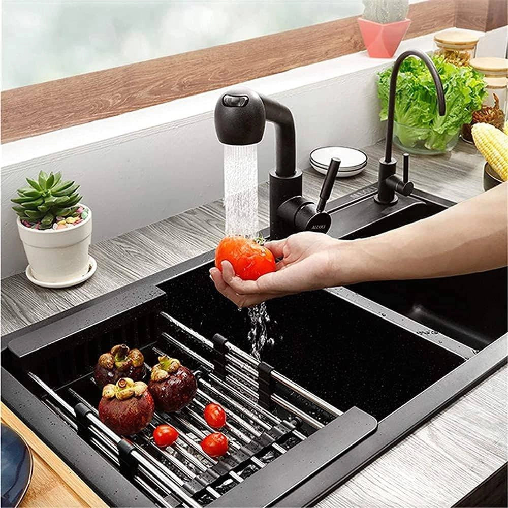 Trade Shop - Cestino Regolabile Per Lavello Scolapiatti Telescopico Cestello Stoviglie Cucina -