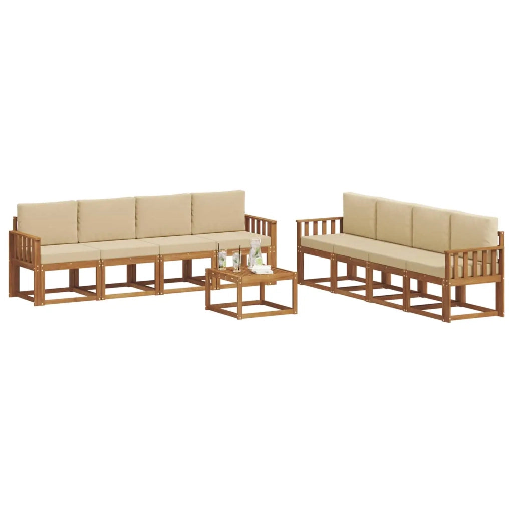 Set di divani da esterno con cuscino 9 pcs Naturale e Beige