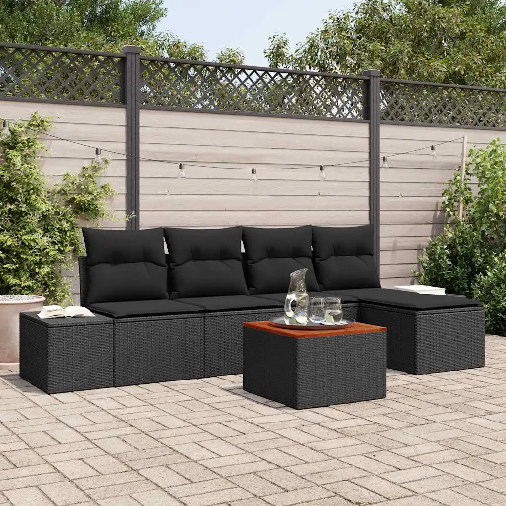 Set Divano da Giardino con cuscino 6 pcs Nero polyrattan 3347947