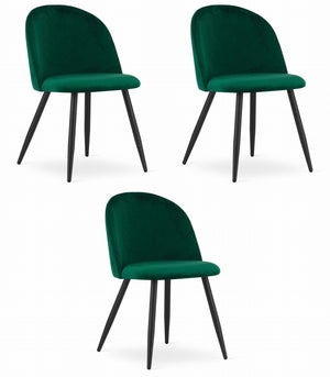 Valora Bello Chair Green Velvet Black Legs Set di 3