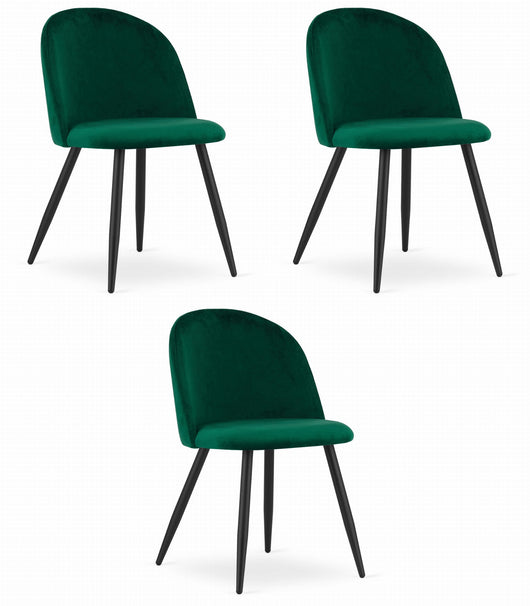 Valora Bello Chair Green Velvet Black Legs Set di 3