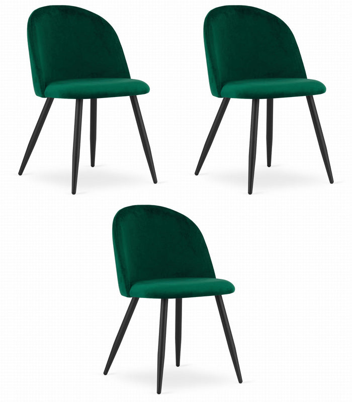 Valora Bello Chair Green Velvet Black Legs Set di 3
