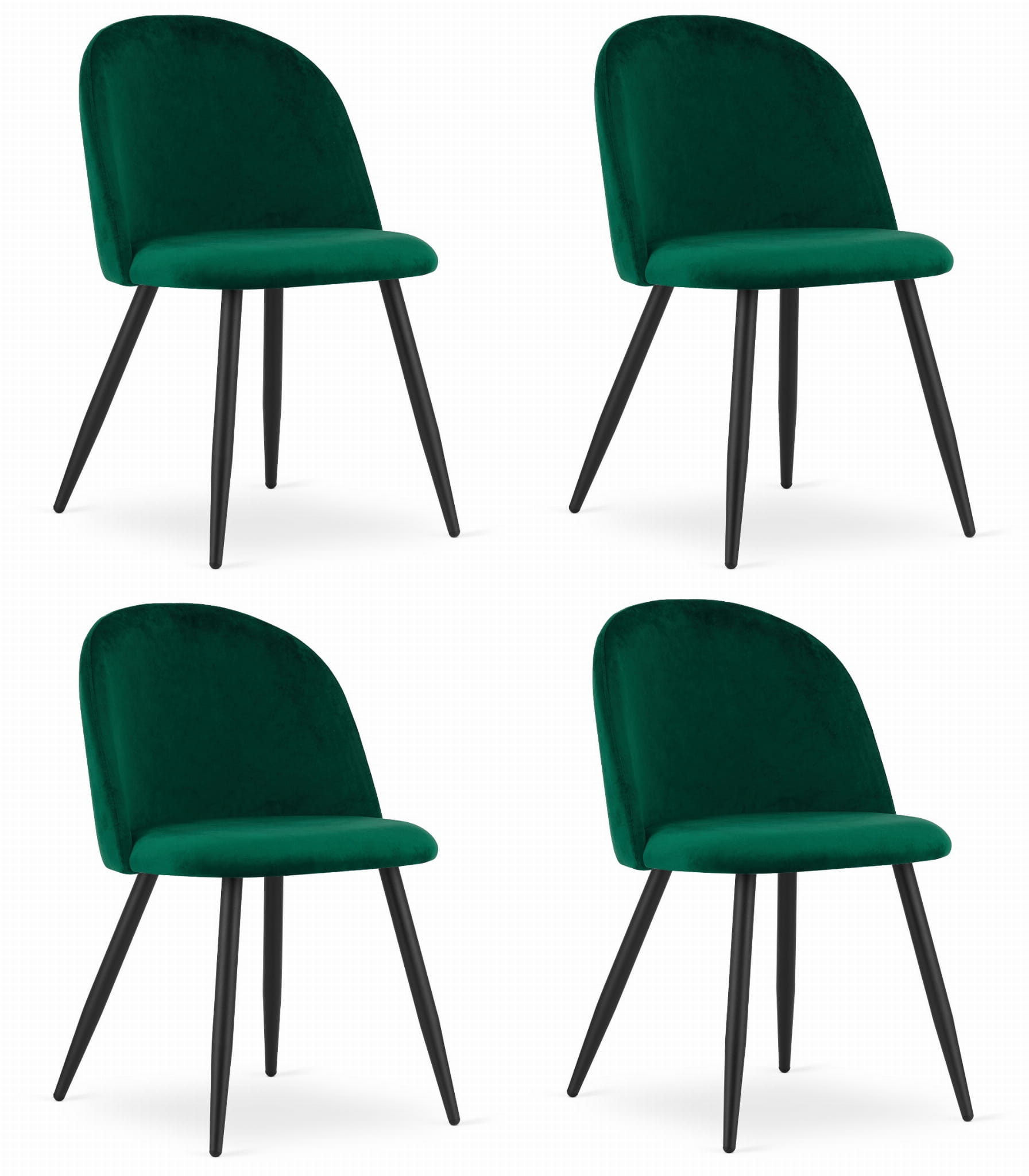 Sedia Valora BELLO in velluto verde con gambe nere, design ergonomico x4