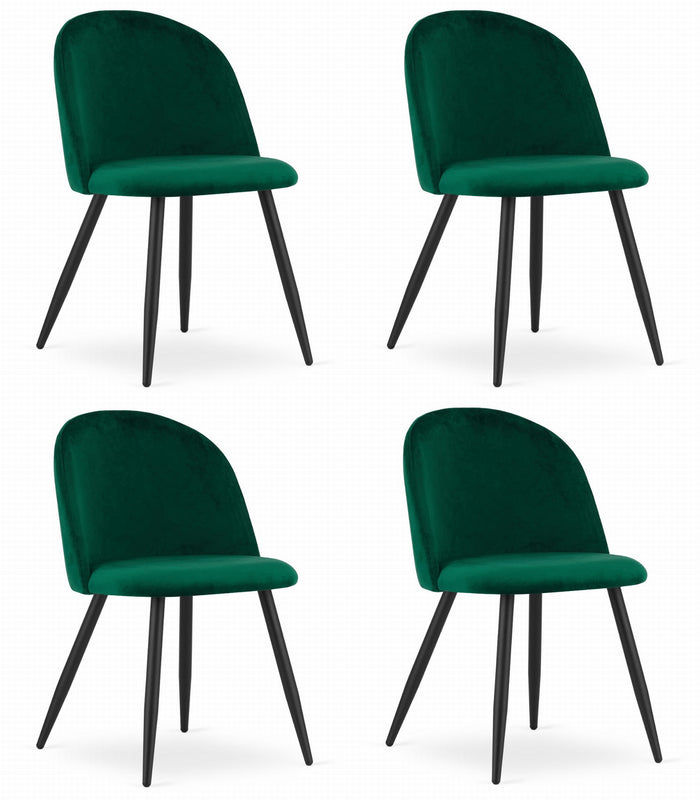 Sedia Valora BELLO in velluto verde con gambe nere, design ergonomico x4