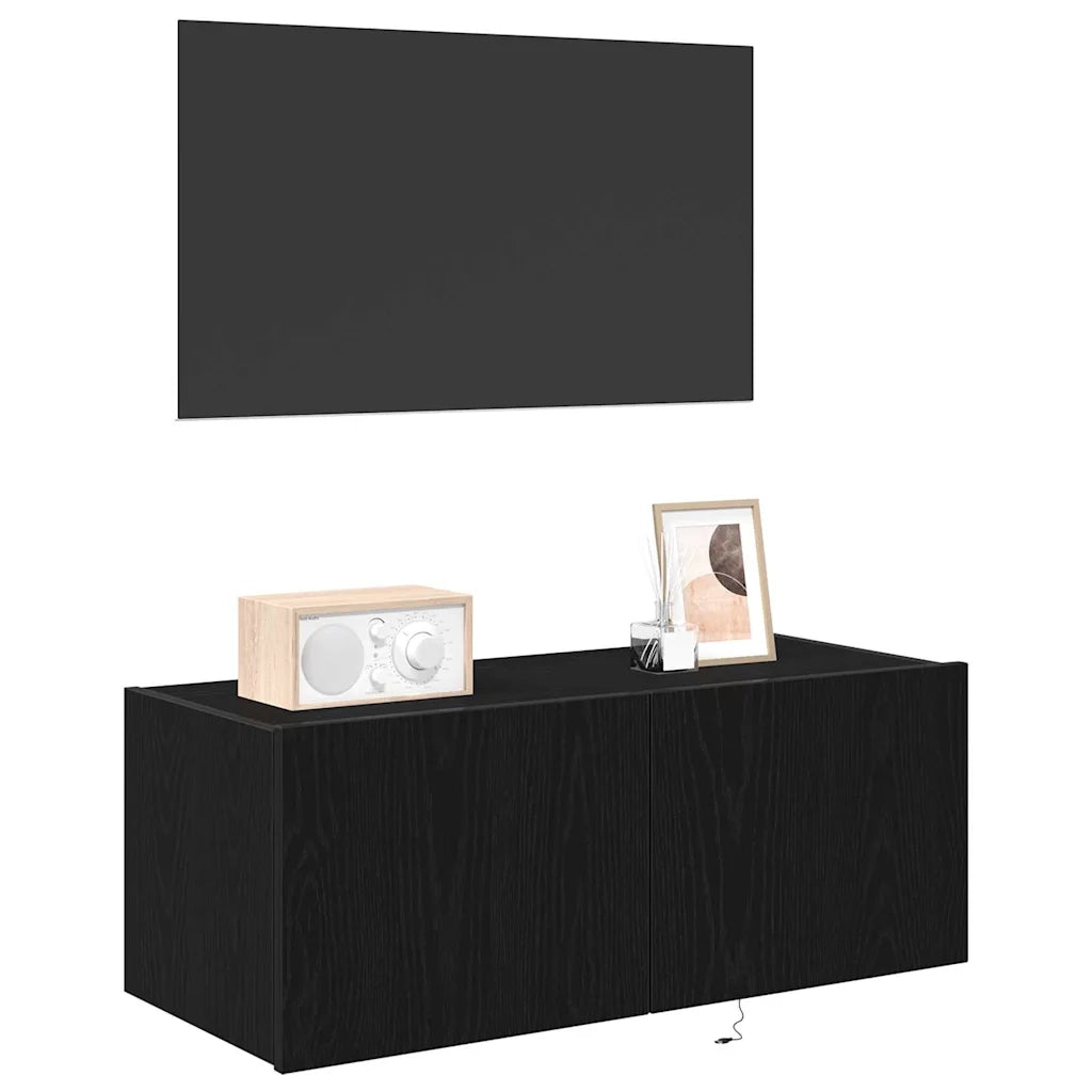 Mobile TV da parete-Mobile TV a Muro-Credenza TV Rovere Nero 80 x 35 x 31 cm