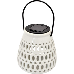 Lampada solare ceramica piccola c/appendino bianca