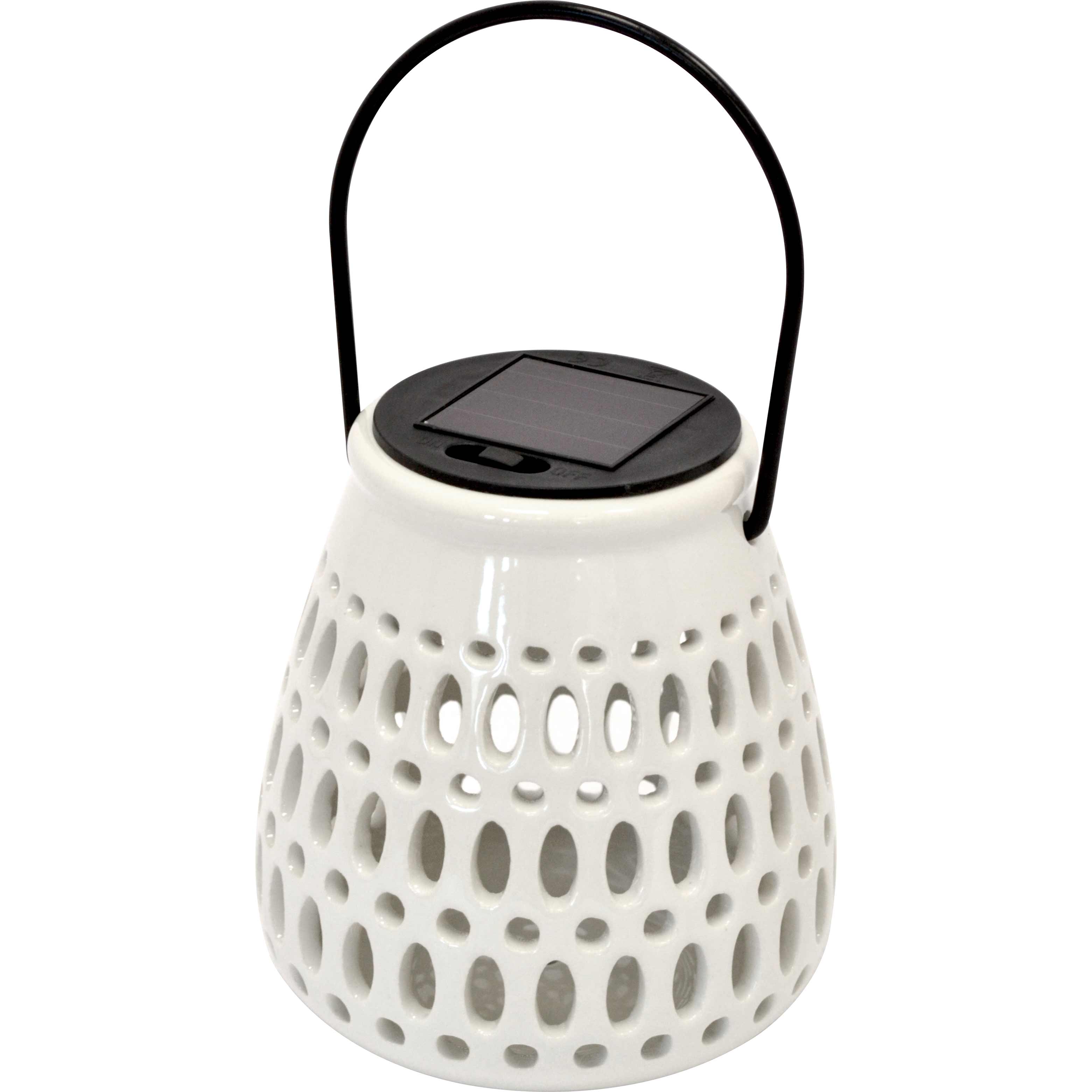 Lampada solare ceramica piccola c/appendino bianca