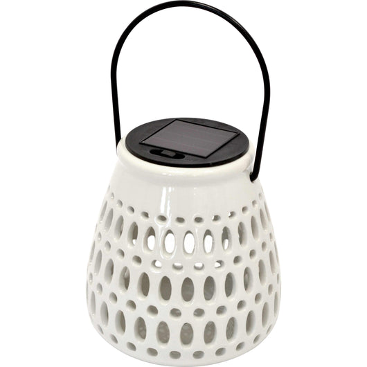 Lampada solare ceramica piccola c/appendino bianca