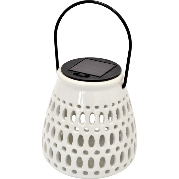 Lampada solare ceramica piccola c/appendino bianca