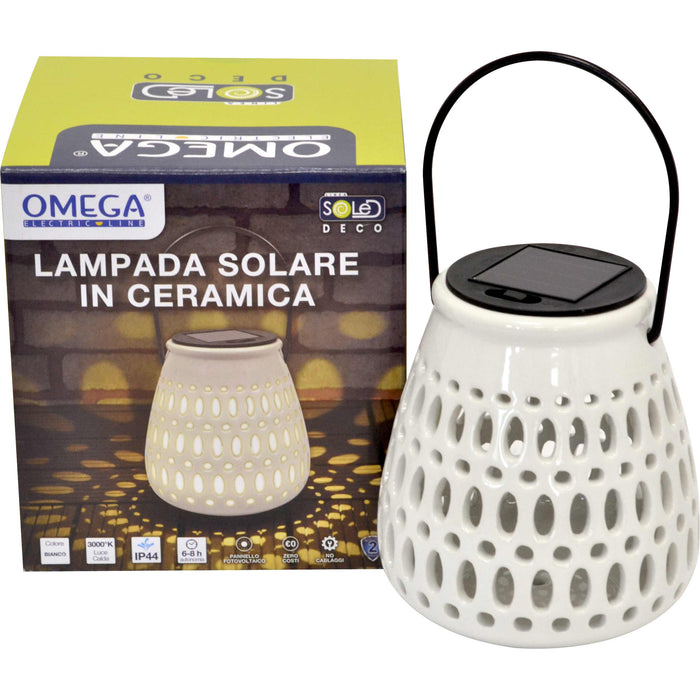 Lampada solare ceramica piccola c/appendino bianca