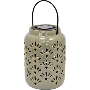 Lampada solare ceramica grande c/appendino verde