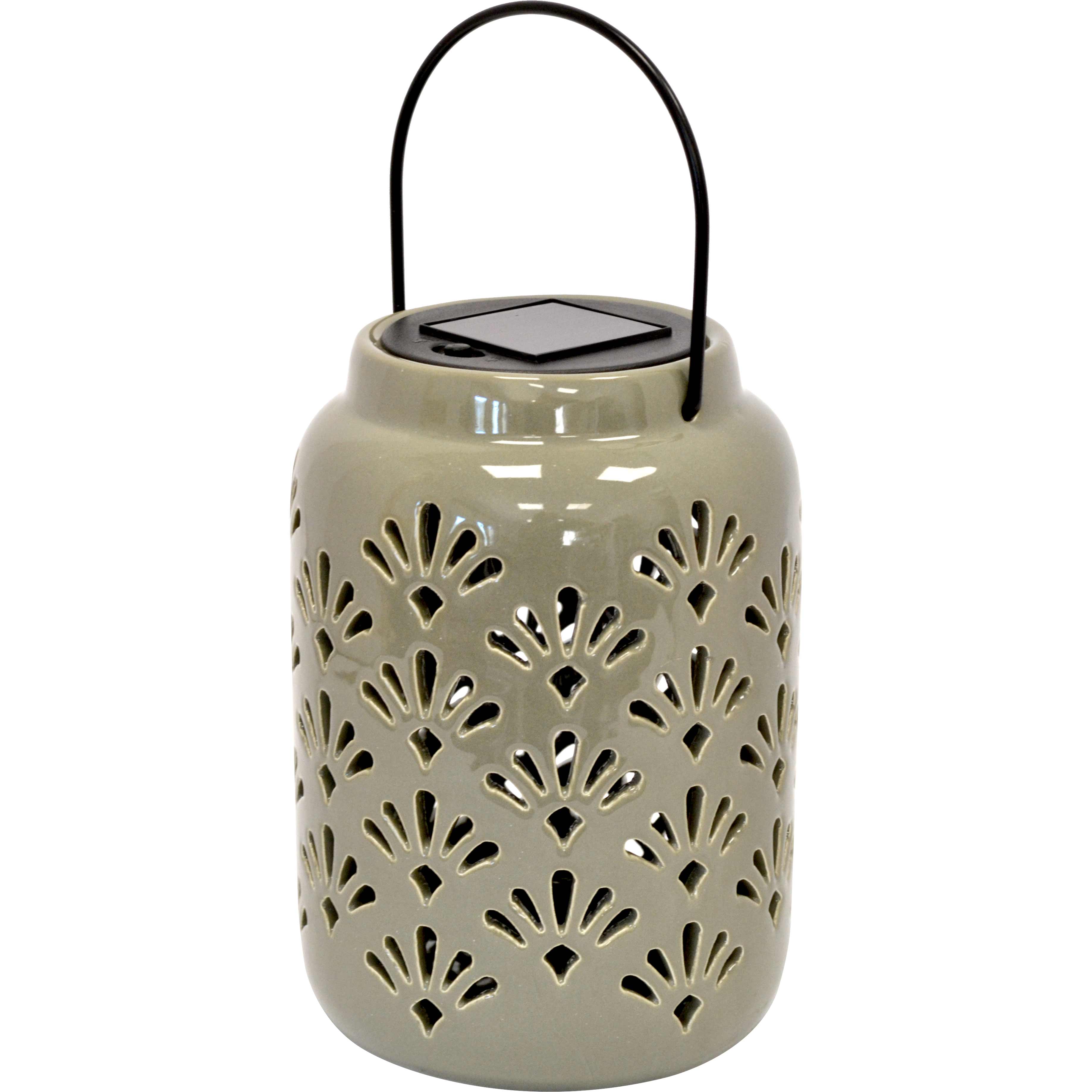 Lampada solare ceramica grande c/appendino verde