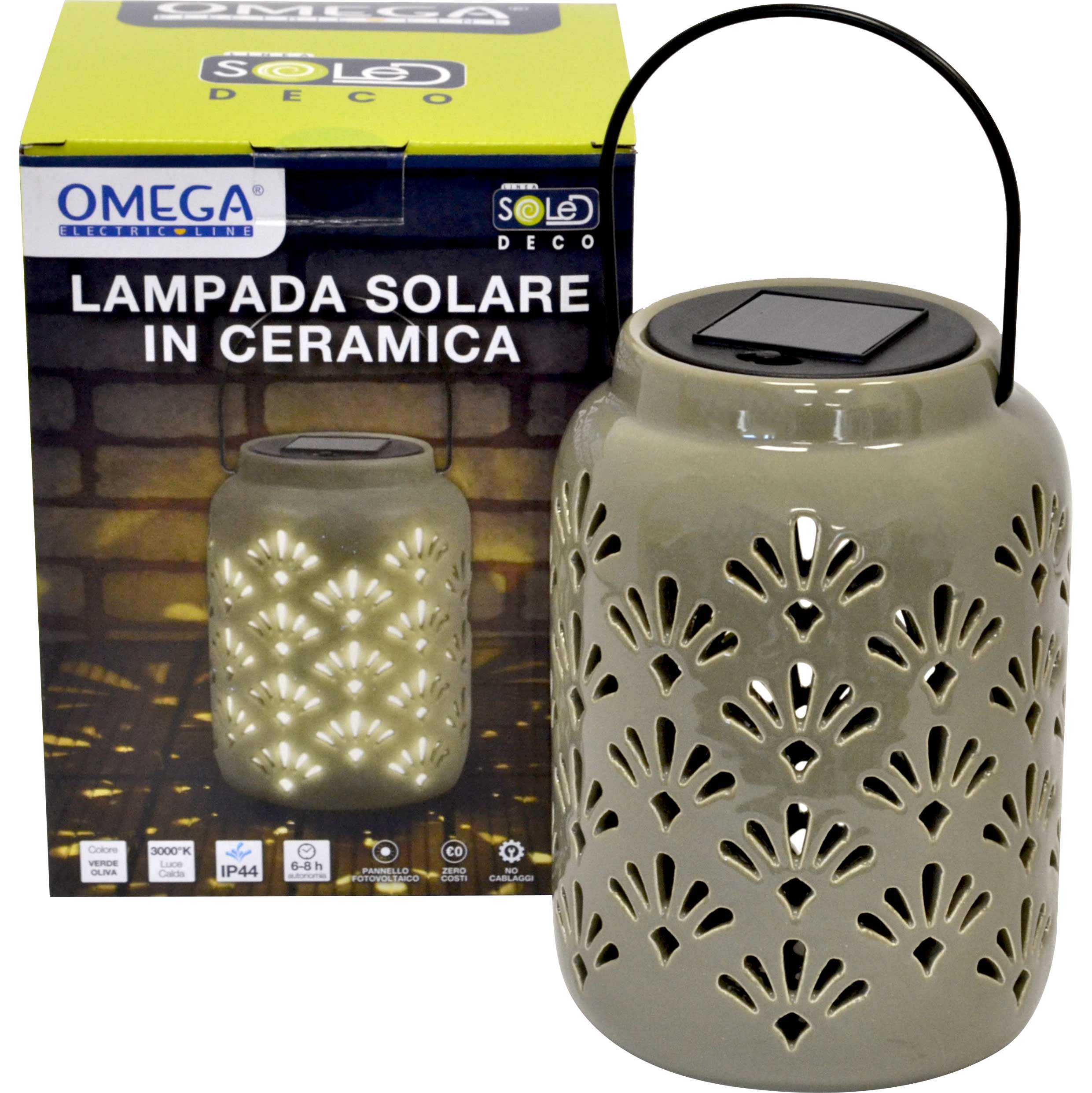 Lampada solare ceramica grande c/appendino verde