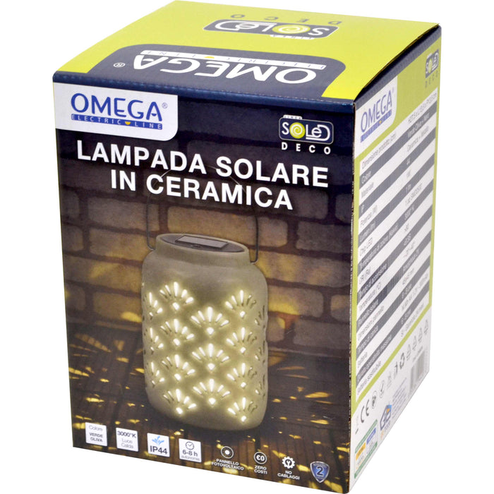 Lampada solare ceramica grande c/appendino verde