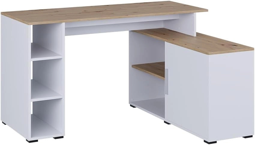 Scrivania angolare Rudy, Antracite/Artisan, 135 x 110 cm con ripiani, per una configurazione flessibile dello spazio di lavoro e dell’utilizzo dello spazio