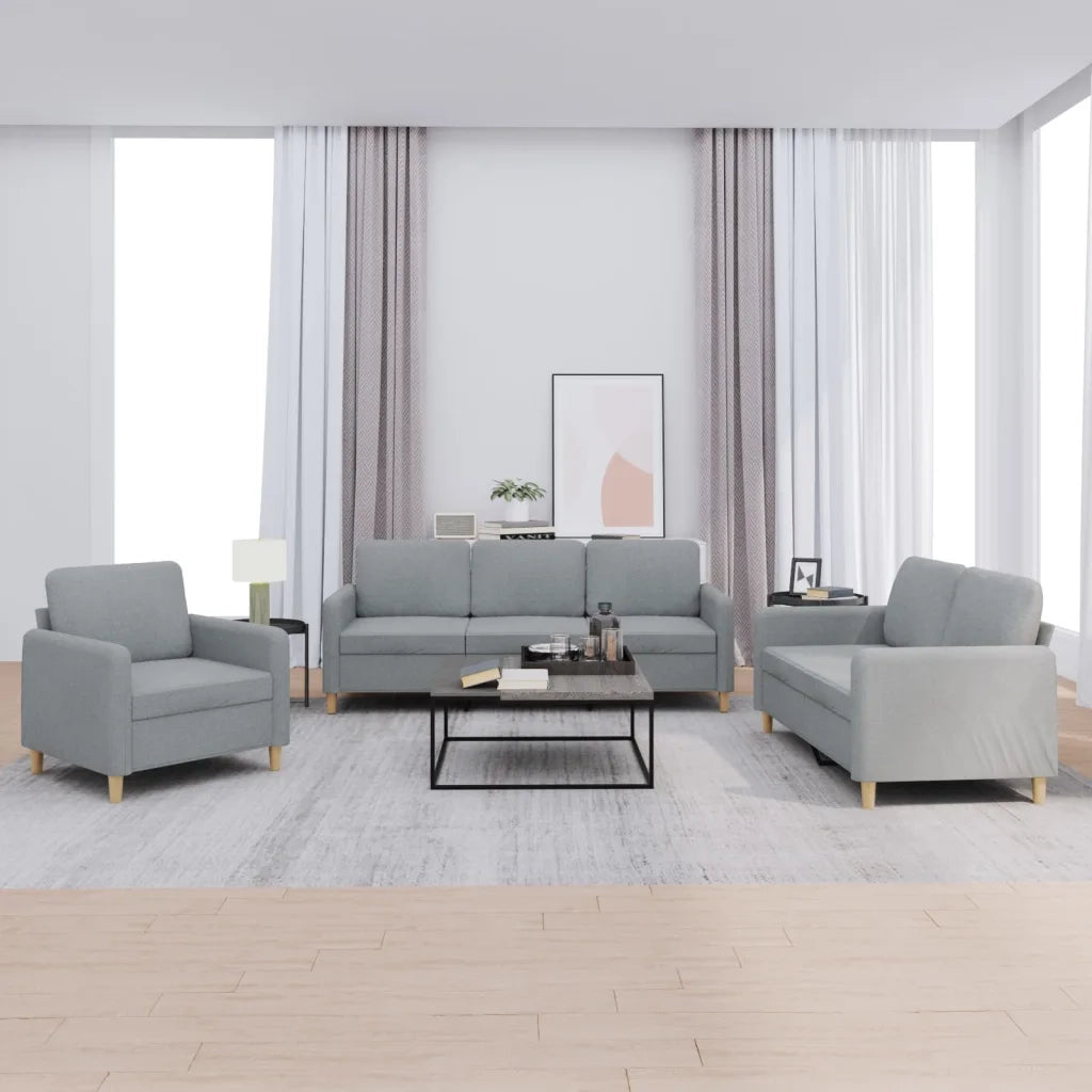 Set di Divani 3 pz con Cuscini Grigio Chiaro in Tessuto 3202054