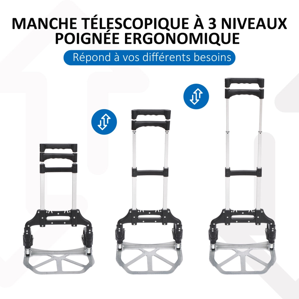 Carrello Pieghevole Telescopico ¨C Xylo ¨C Alluminio Argento-Nero 70kg