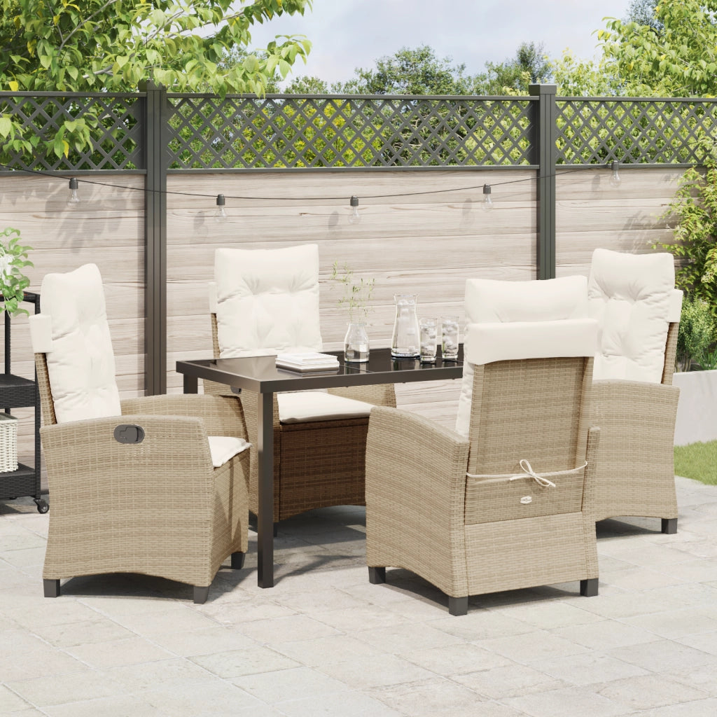 Set da Pranzo da Giardino 5 Pezzi con Cuscini Beige in Rattan Sintetico