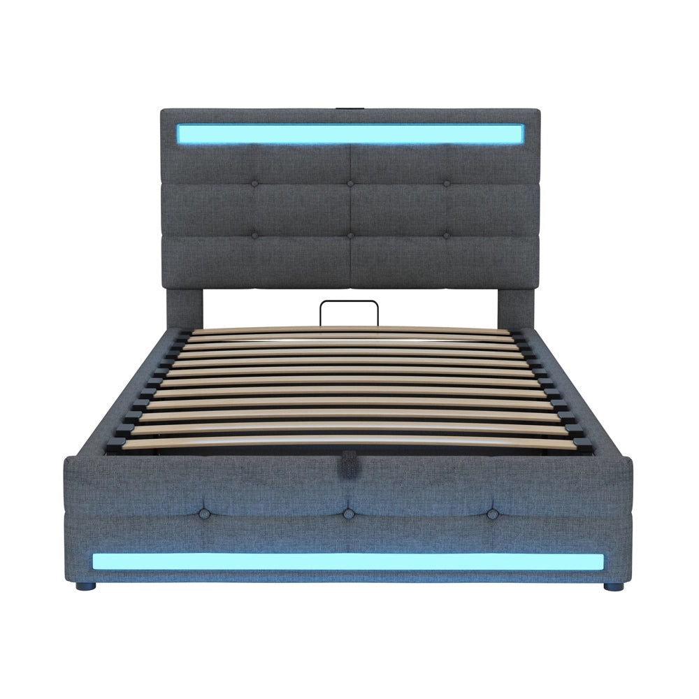 Letto bambini - Xylo - 90x200 cm LED lino grigio