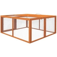 Conigliera da Esterno Pieghevole per 2-3 Roditori con Ingressi Multipli, in Legno e Acciaio, 110x105x50 cm, Arancione