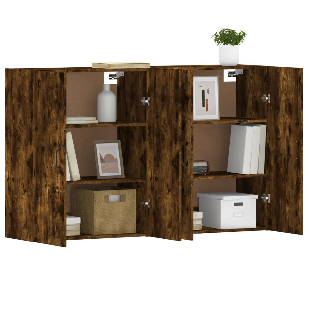 Armadietti a Parete 2 pz Rovere Fumo in Legno Multistrato 3197886
