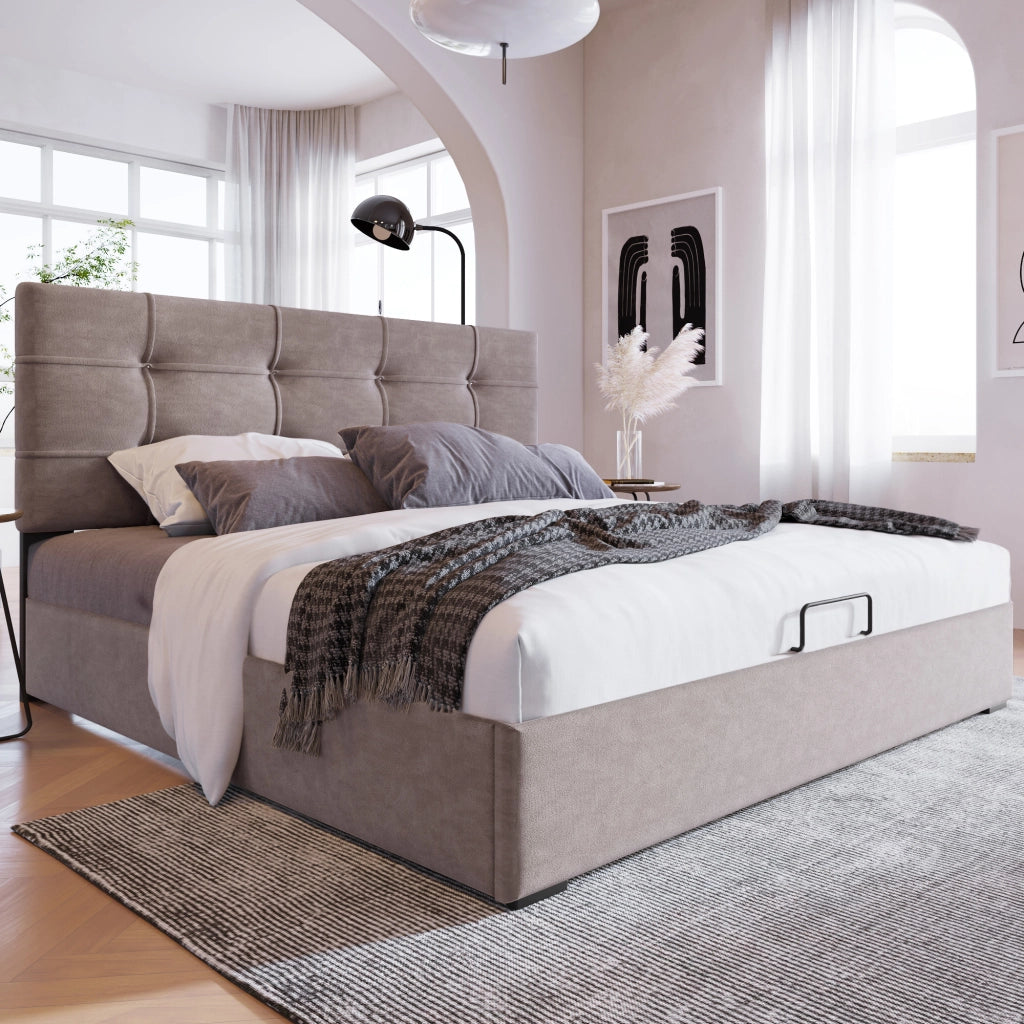letto imbottito velluto grigio chiaro 140 x 200 cm