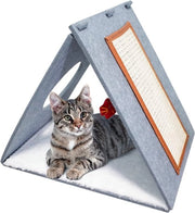 Cuscino triangolare per gatti con tavolo per cibo e giocattoli rimovibile - Grigio
