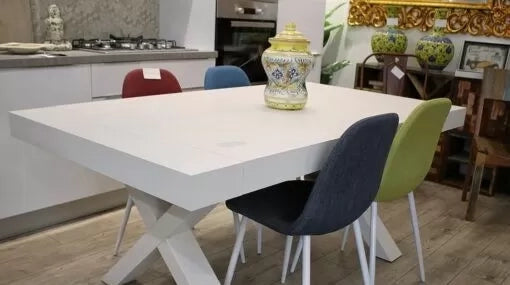 Tavolo rettangolare a croce allungabile bianco consumato nobilitato l.180 p.100 h.76