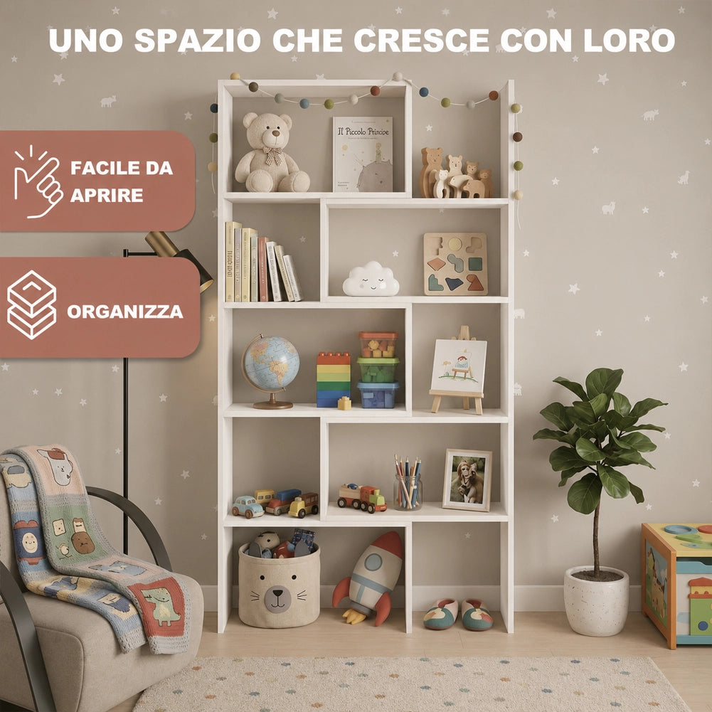 Libreria Modulare Apribile 72x22x200 cm Scaffale Libri Componibile in Legno Bianco