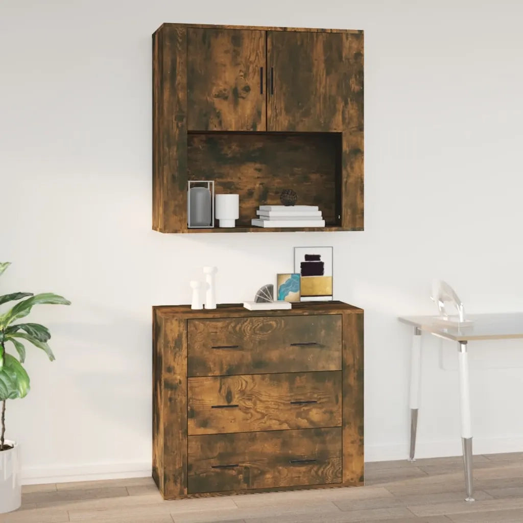 Armadietto a Muro | Mobile a Parete Rovere Fumo 80x33x80 cm in Legno Multistrato