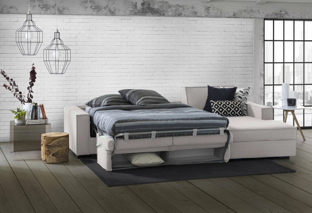 Achico, Divano Letto con Penisola Sfoderabile Made in Italy, 280x95 cm Grigio