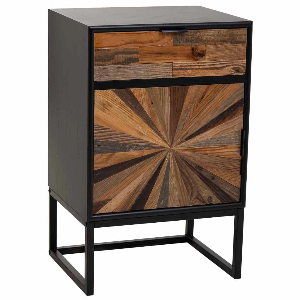 Comodino in legno e metallo con 1 cassetto e 1 porta marrone 44x36x67