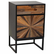 Comodino in legno e metallo con 1 cassetto e 1 porta marrone 44x36x67