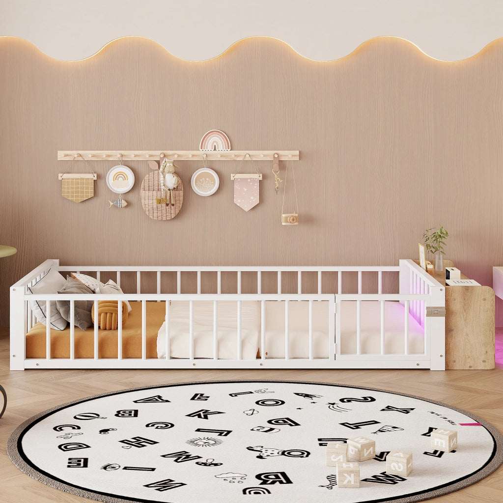 Letto in metallo con cassetti LED 90x200 MDF bianco e metallo