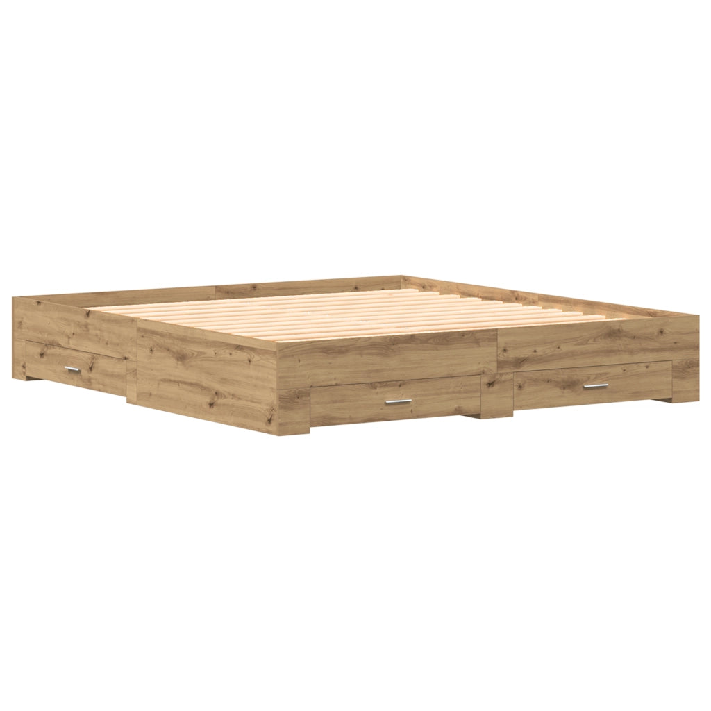 Struttura Letto  con Cassetti Rovere Artigianale 180x200 cm Legno Ingegnerizzato