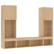 Mobile TV multimediale scaffale TV credenza mobile TV sala da pranzo soggiorno camera da letto con illuminazione a LED 5 pezzi legno ingegnerizzato rovere Sonoma marrone 02_0029418
