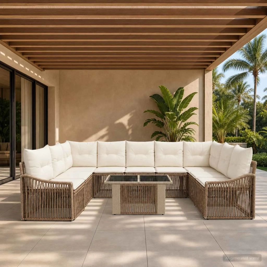 Set Divano da Giardino 10 pz Beige e Bianco Crema polyrattan 3437298