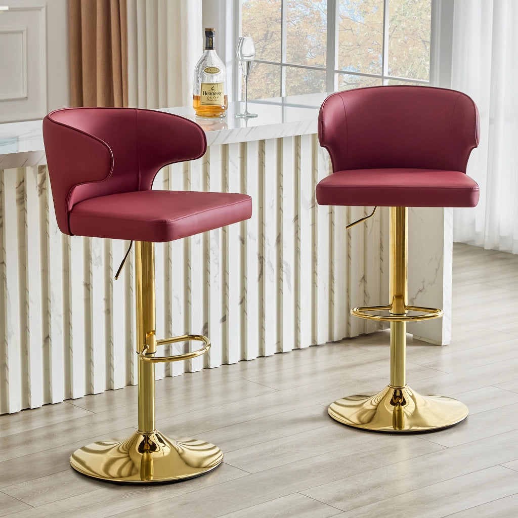 Sgabello da bar con schienale ergonomico girevole e altezza regolabile in pu rosso 70,5 × 56,0 × 55,5 cm