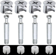 Set di connessioni per mobili, fissaggi eccentrici, connettori per mobili, connettori per cassetti, fissaggi eccentrici 14,5 mm, fissaggi a leva 34,5 mm, viti M6 a guscio e viti in plastica per mobili.