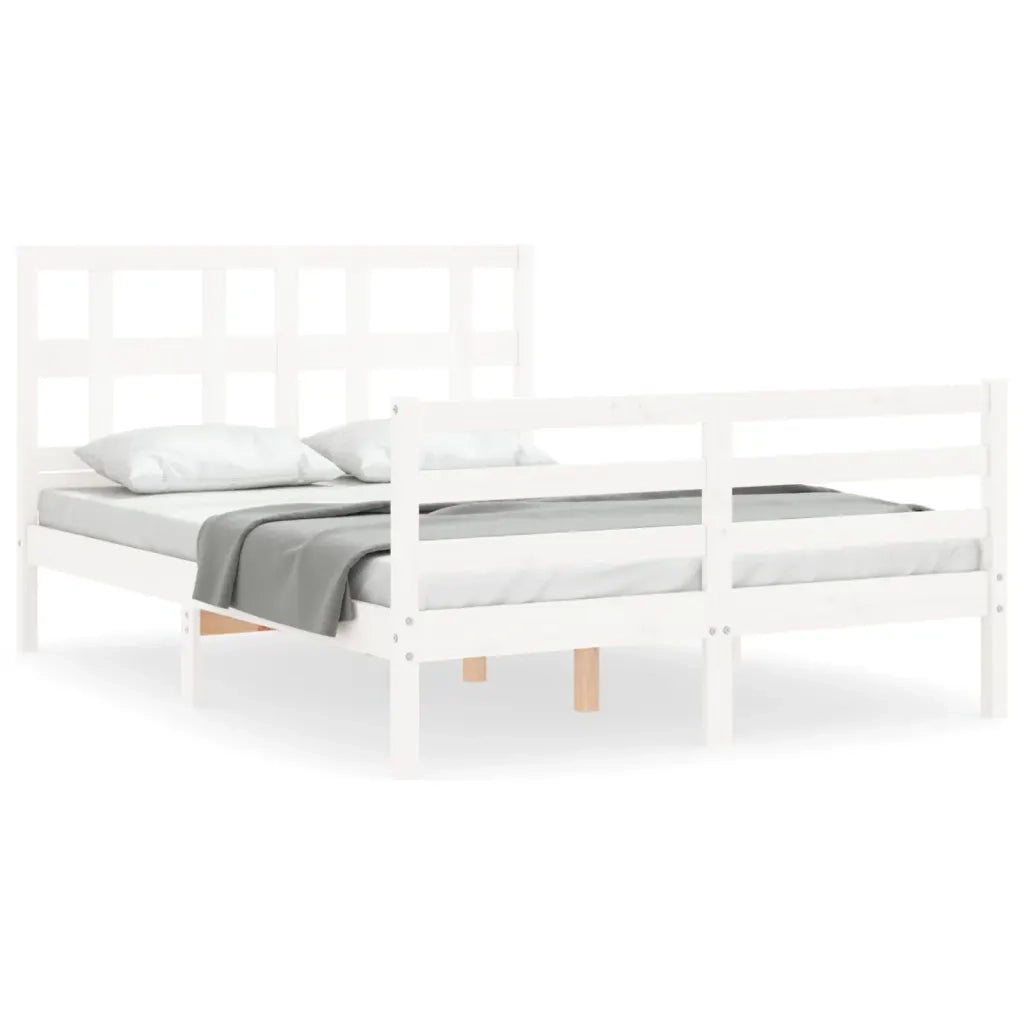 Giroletto con Testiera-Struttura Letto con testiera Bianco Small Double Legno Massello 323544