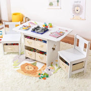 Casa dei Bambini con Spazio di Deposito - Casa dei Bambini con Sedie – Ufficio dei Bambini – Incluso Bancarella con Molto Spazio di Deposito - Set da 4: 1 x tavolo + 2 x sedie + 1 x cassettone-bancarella