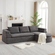 Divano angolare grigio in chenille con chaise longue e 3 cuscini
