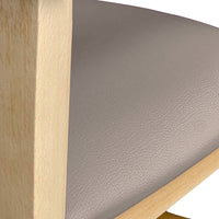 Seggiolone in legno naturale con seduta imbottita in similpelle grigio tortora