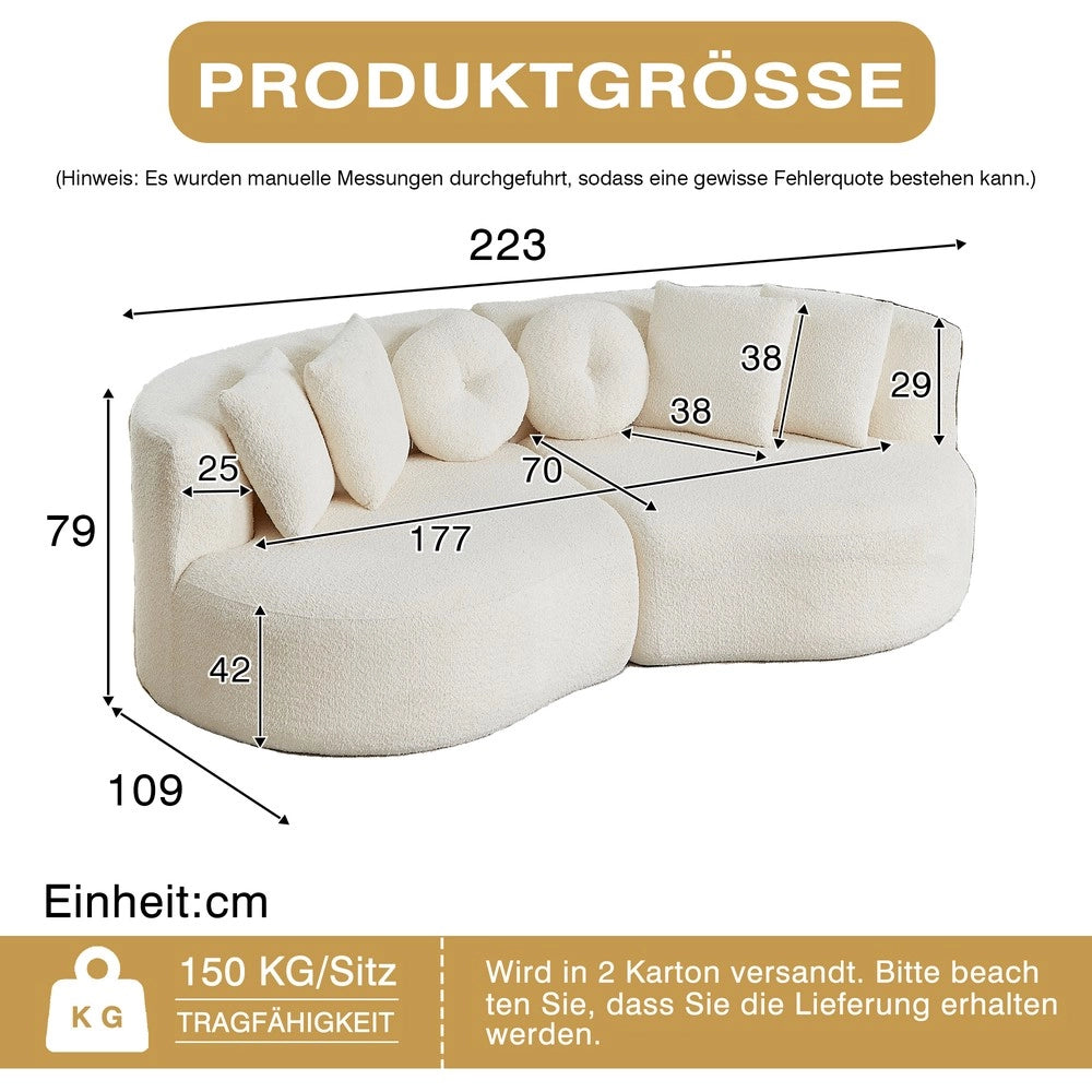 Divano modulare 2 posti ¨C Minimal ¨C crema tessuto imbottito con 6 cuscini