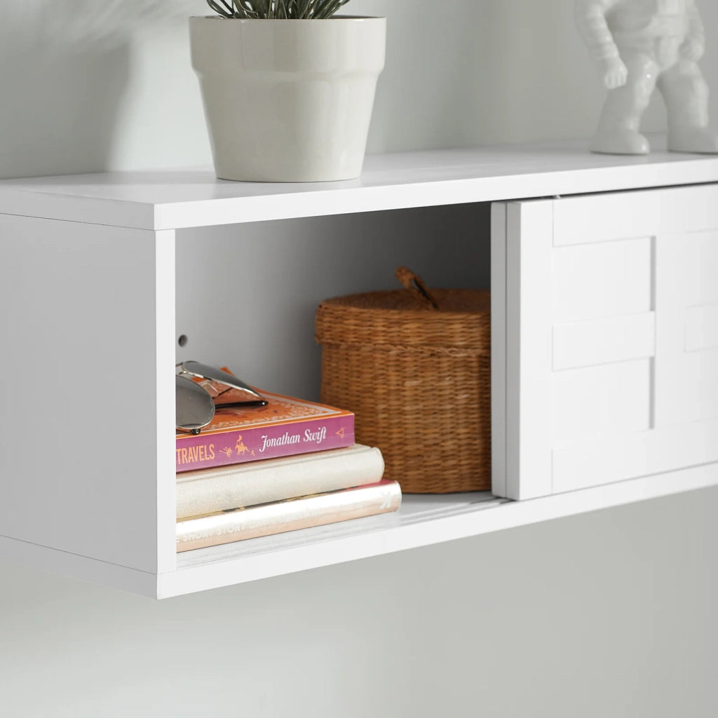 Pensile ingresso con ante scorrevoli Mensola Parete Portachiavi da muro Design Moderno Legno Bianco, FHK18-W