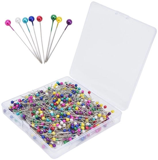 Set di spilli da cucire 600 pezzi - 38 mm lunghi - Spilli con piastrine - Colori misti - Acciaio/premio plastica - Scatola di conservazione inclusa - Spilli da cucire