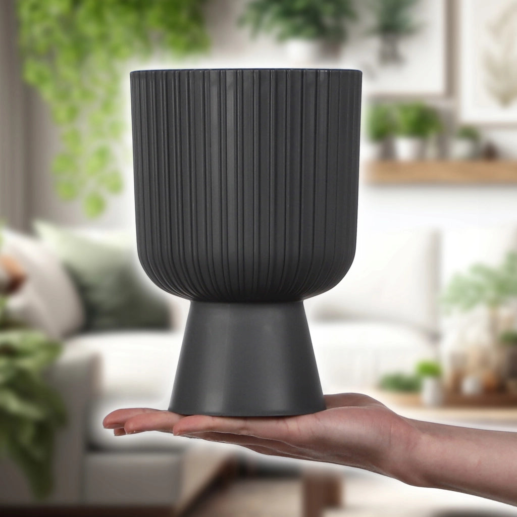 Vaso da fiori KADAX, vaso per fiori, da giardino, con coperchio in plastica, 14 cm, supporto per fiori, grigio
