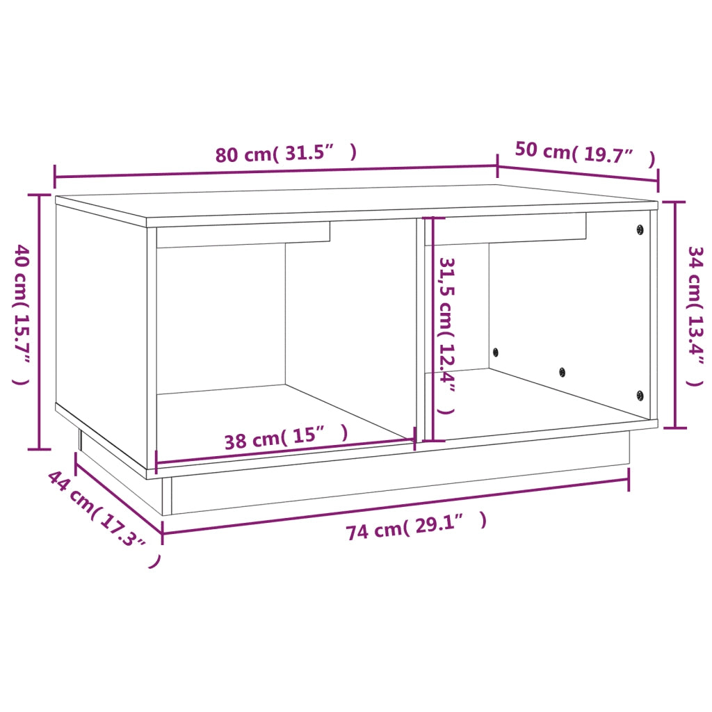 Tavolino da Salotto Nero 80x50x40 cm Legno Massello di Pino cod mxl 26419